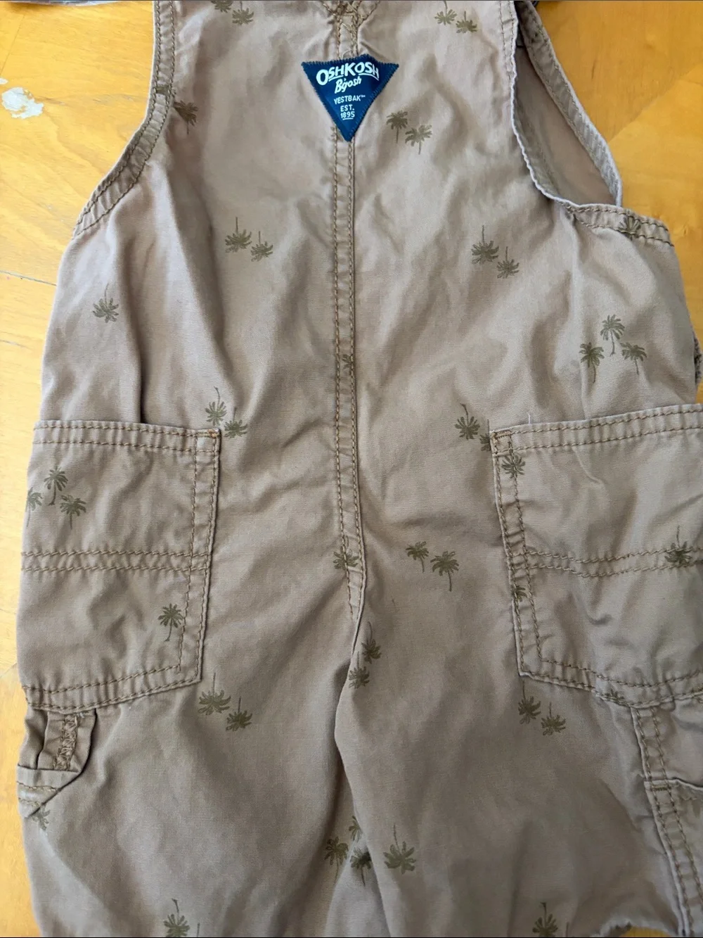 OshKosh B'gosh Tan Palm-Print Short Overalls